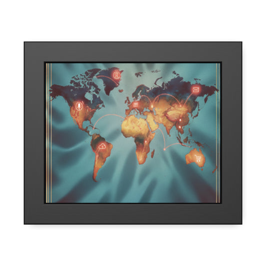 Framed World Map Poster – Glowing Network Travel Art Print | Modern Wall Decor
