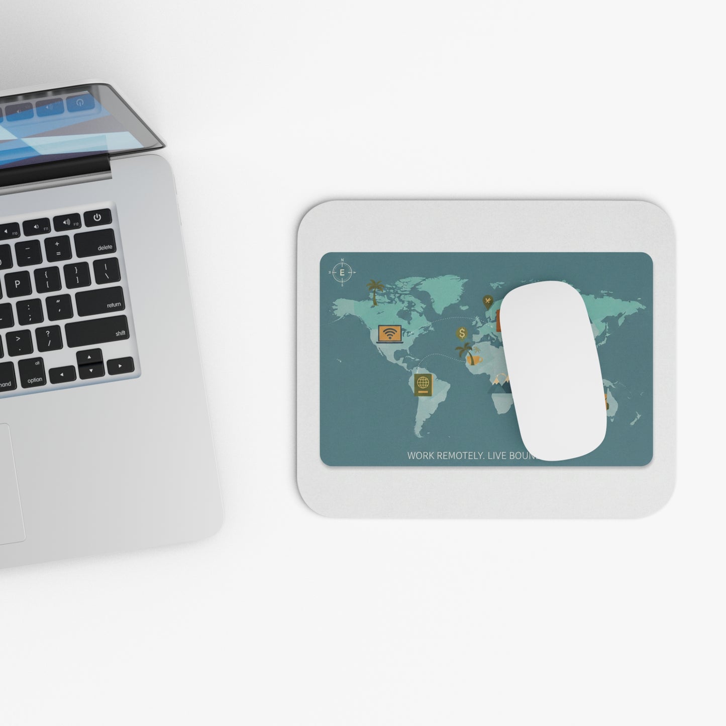 World Travel Map Mouse Pad – “Work Remotely. Live Boundless.” | Remote Work Desk Mat