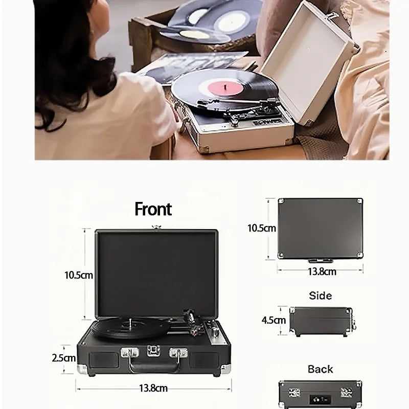 P01 3-Speed Bluetooth Suitcase Vinyl Record Player | Portable Turntable with Built-In Speakers