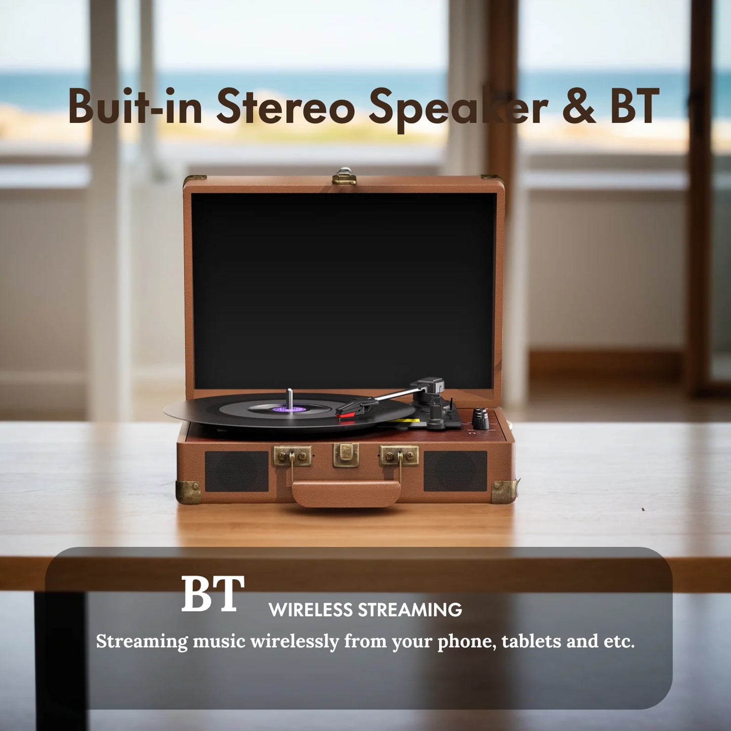 3-Speed Vinyl Record Player – MAIO Turntable with Built-In Stereo Speakers & Headphone Jack | 33/45/78 RPM Spinner