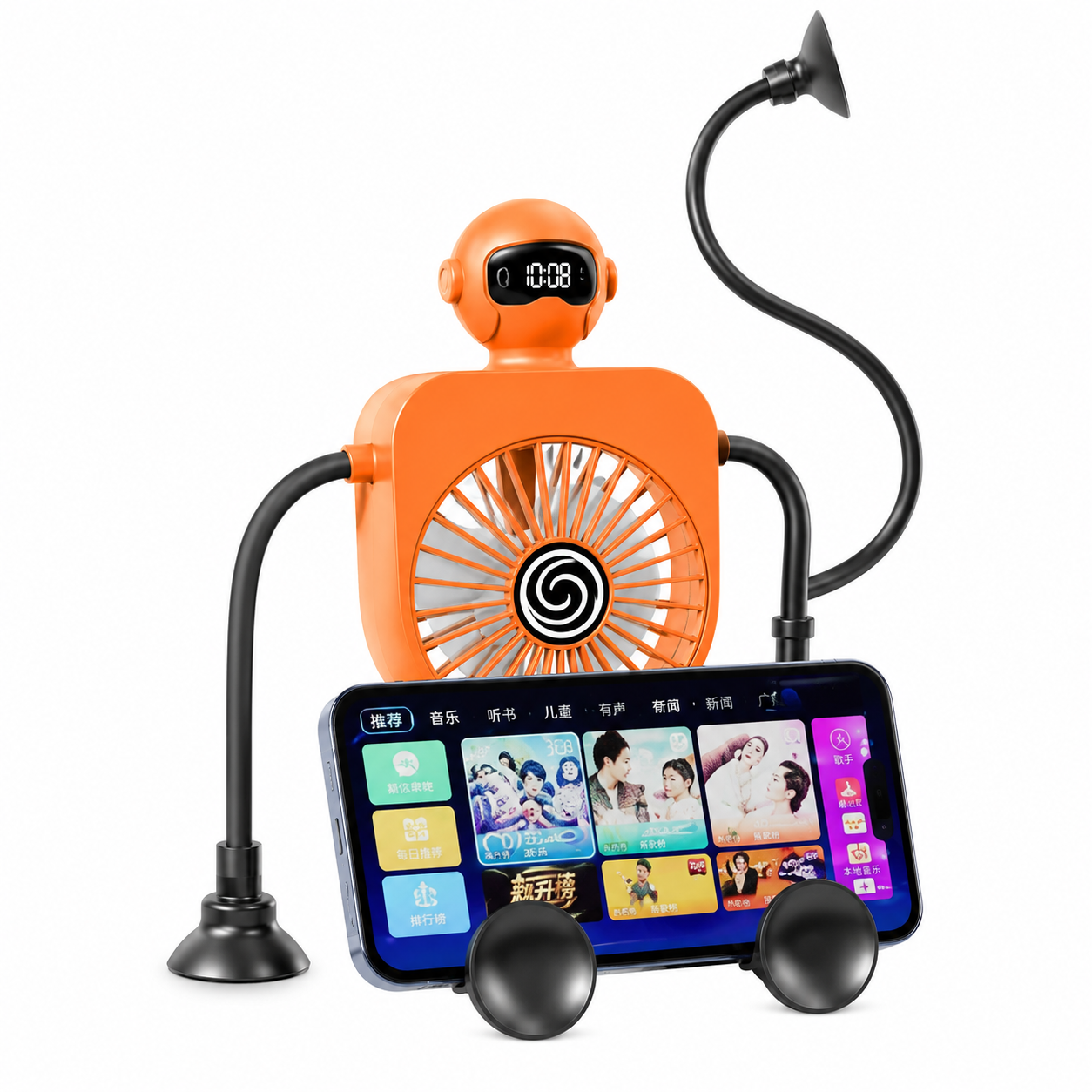 Robot Fan USB Rechargeable Desk Fan Mini Digital Display Table Fan With Suction Cup