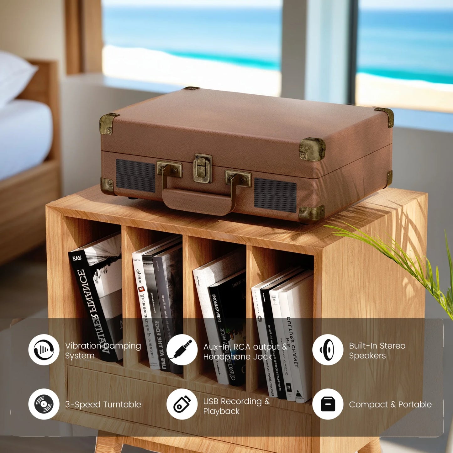 3-Speed Vinyl Record Player – MAIO Turntable with Built-In Stereo Speakers & Headphone Jack | 33/45/78 RPM Spinner