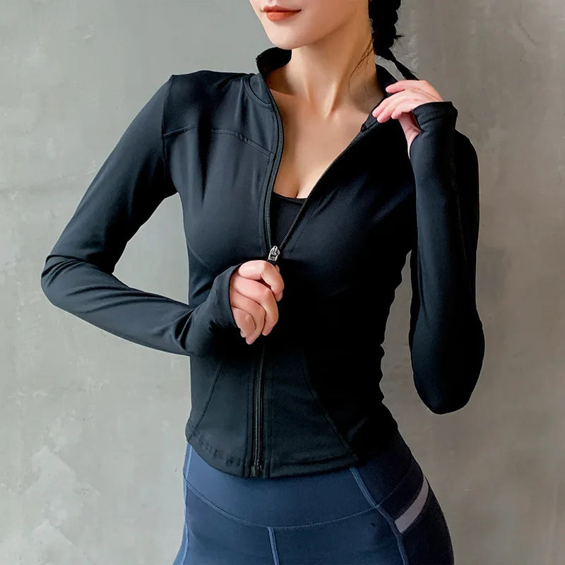 2024 Women’s Sport Jacket | Quick-Dry Fitness Zipper Yoga Coat with Thumb Hole