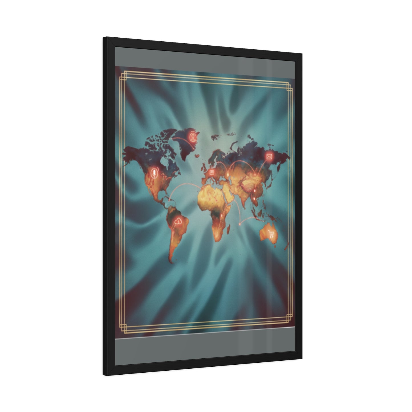 Framed World Map Poster – Glowing Network Travel Art Print | Modern Wall Decor