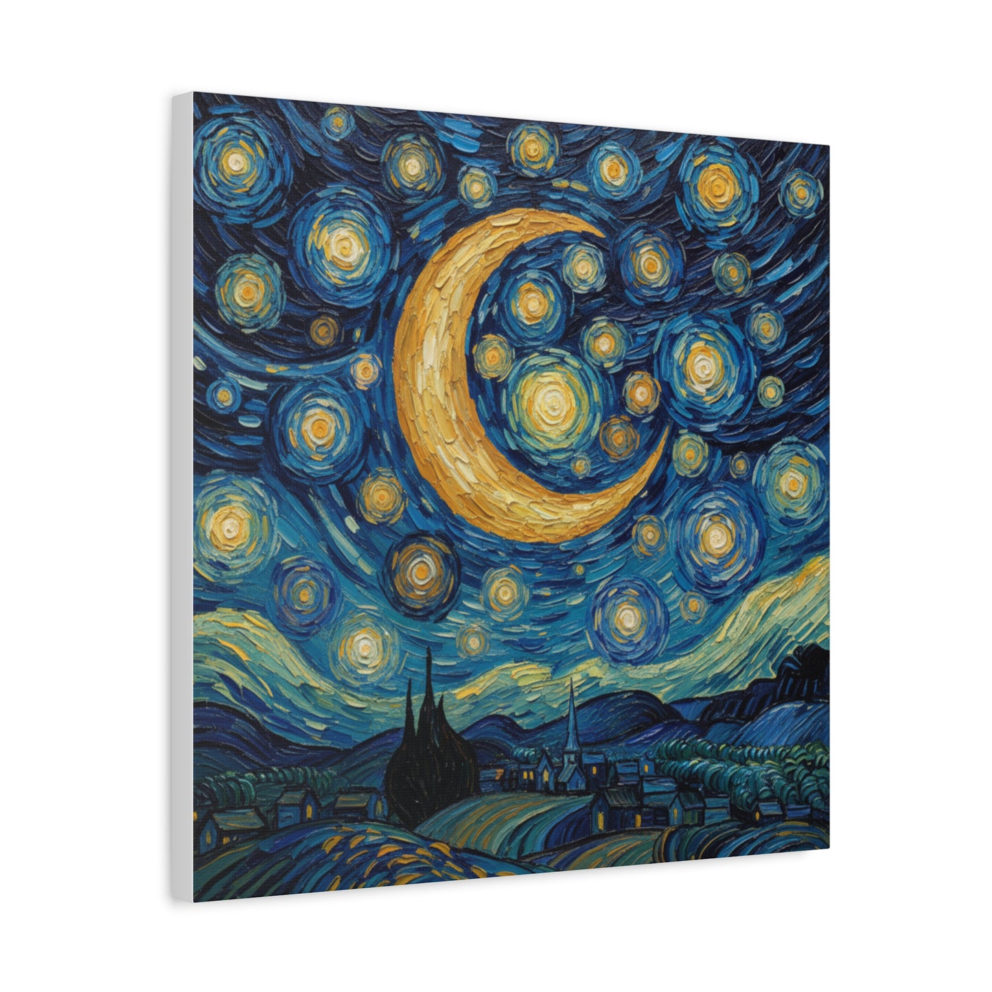 Starry Night Moon Matte Canvas Wall Art | Stretched Space Décor Print