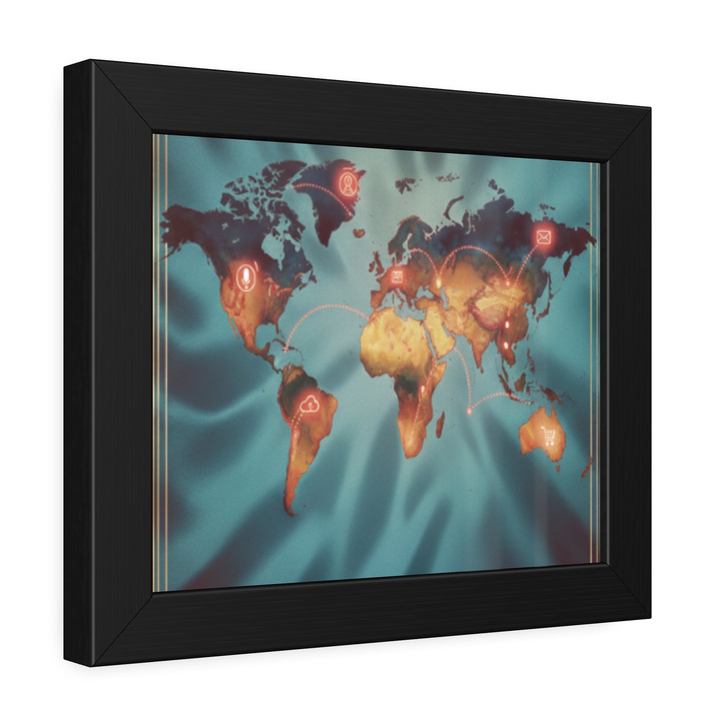 Framed World Map Poster – Glowing Network Travel Art Print | Modern Wall Decor