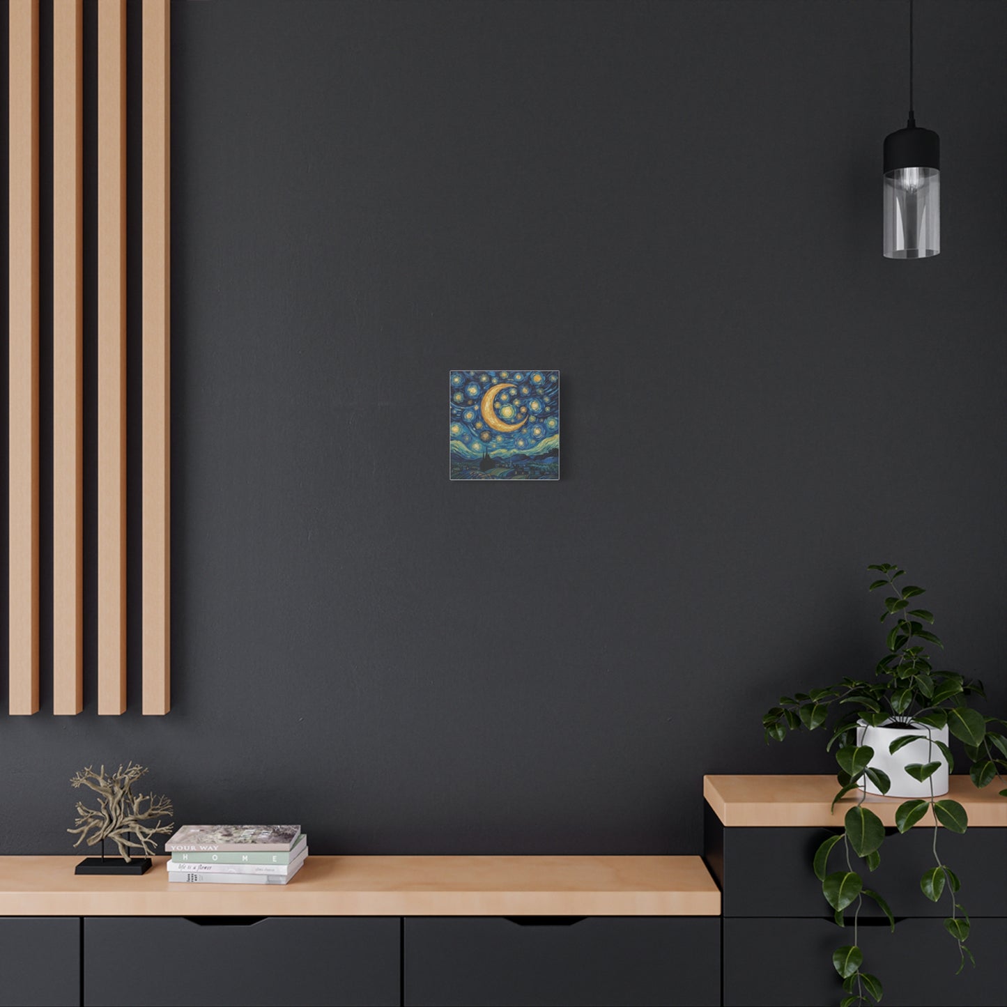 Starry Night Moon Matte Canvas Wall Art | Stretched Space Décor Print