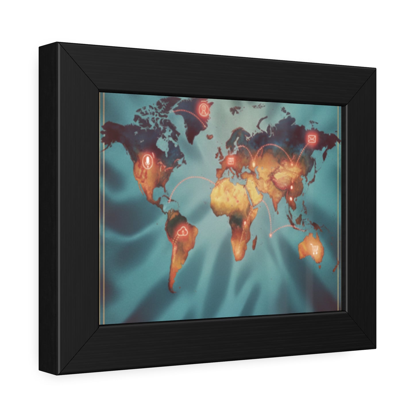 Framed World Map Poster – Glowing Network Travel Art Print | Modern Wall Decor