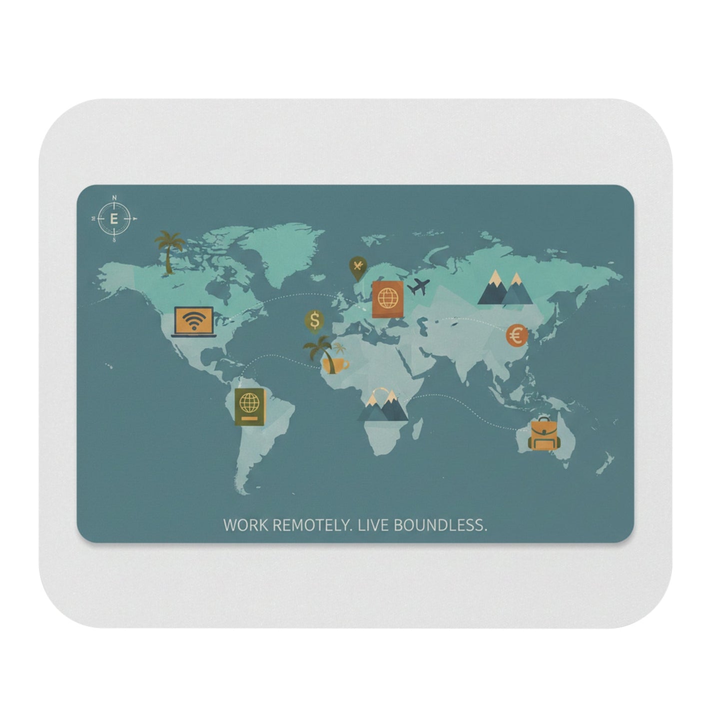 World Travel Map Mouse Pad – “Work Remotely. Live Boundless.” | Remote Work Desk Mat
