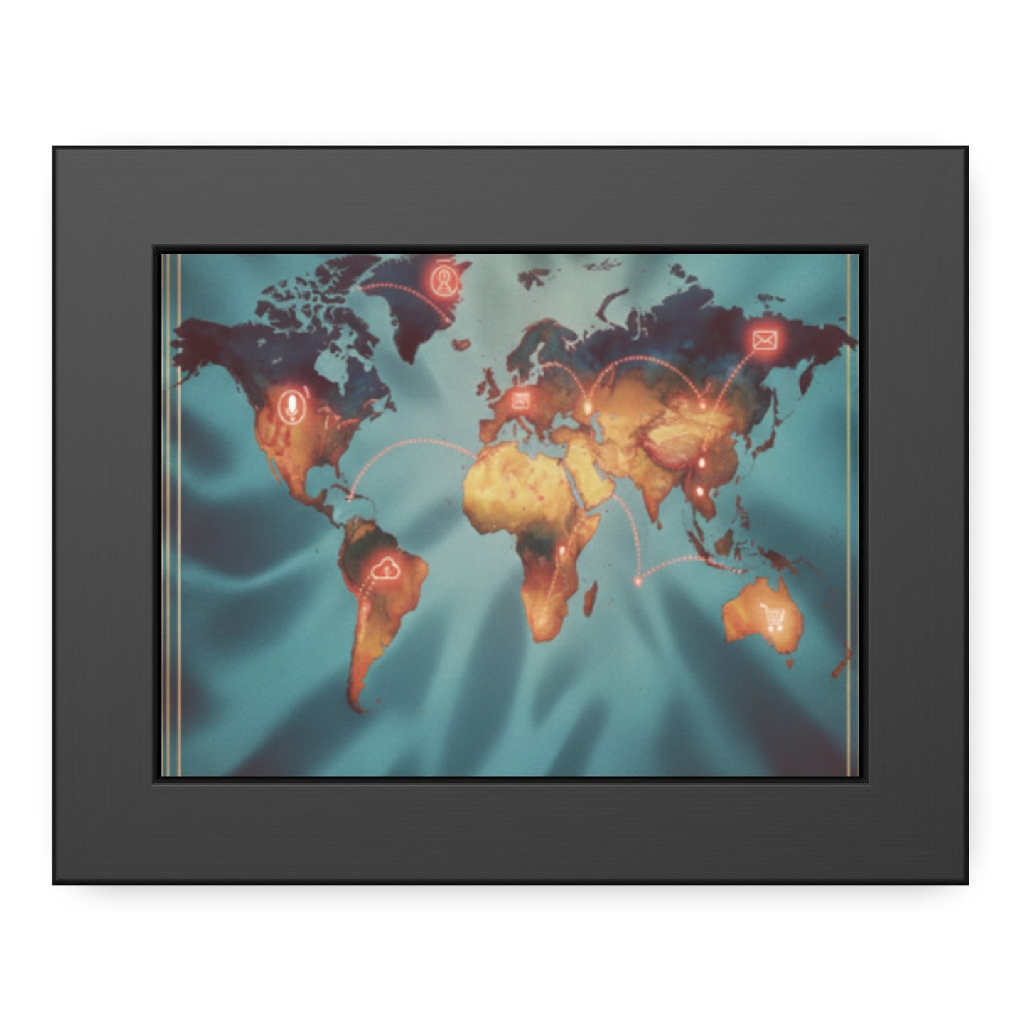 Framed World Map Poster – Glowing Network Travel Art Print | Modern Wall Decor