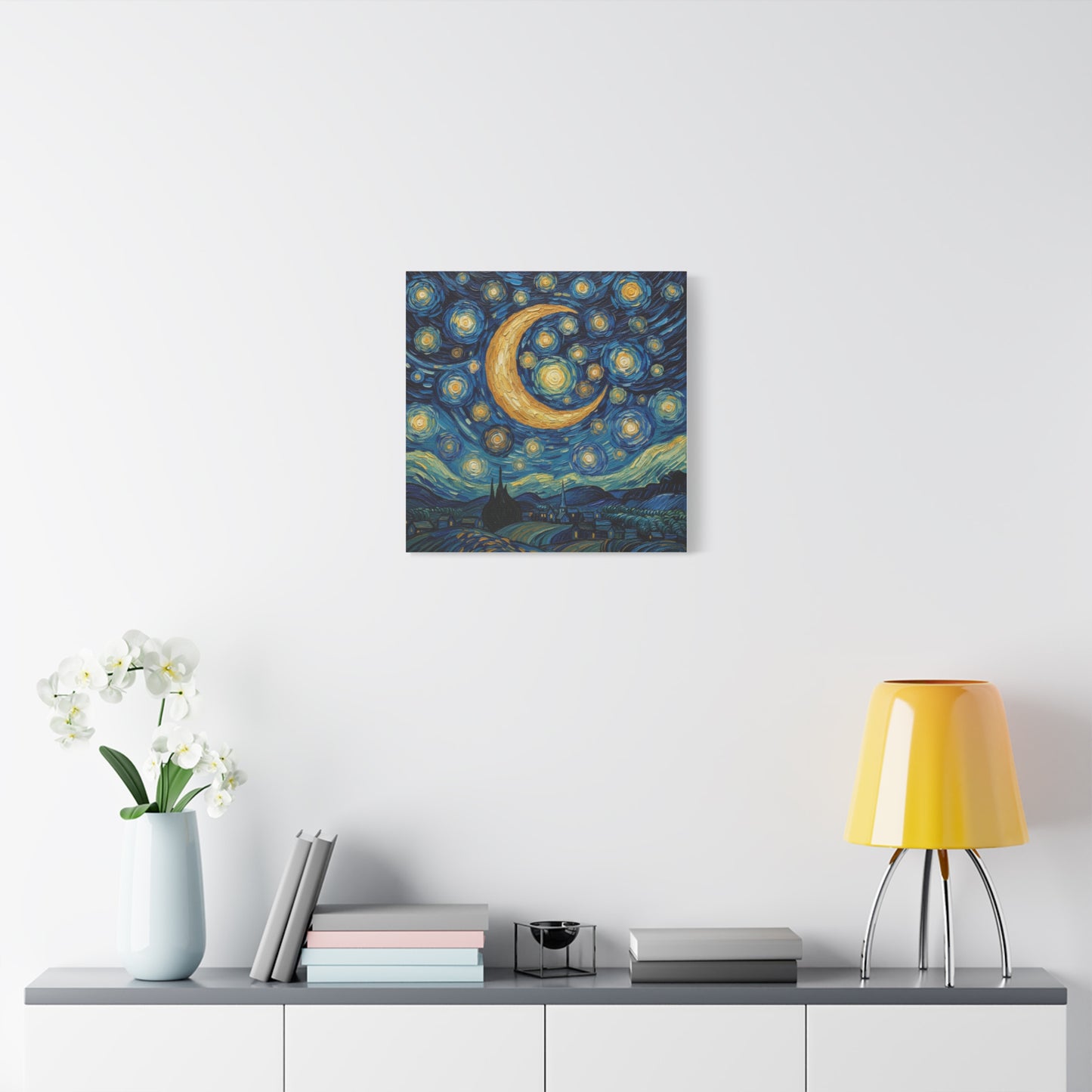 Starry Night Moon Matte Canvas Wall Art | Stretched Space Décor Print