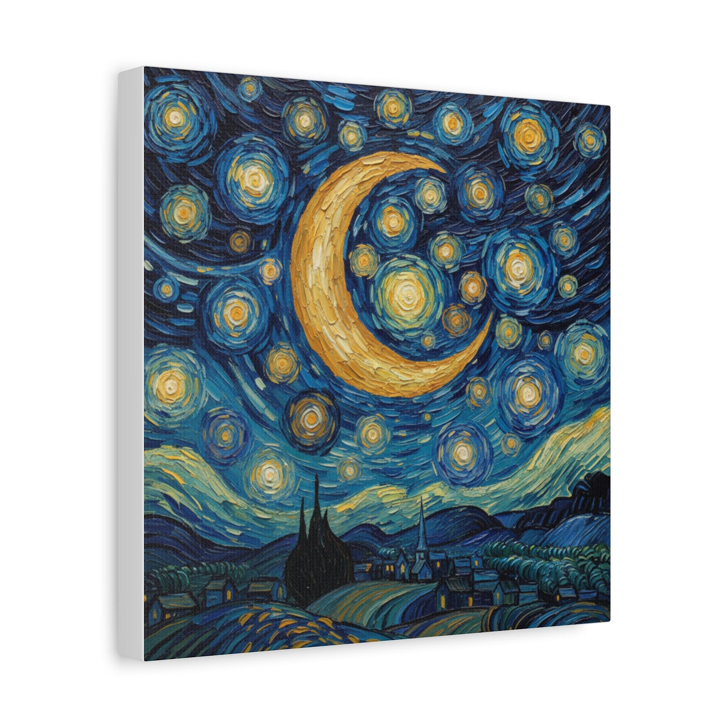 Starry Night Moon Matte Canvas Wall Art | Stretched Space Décor Print