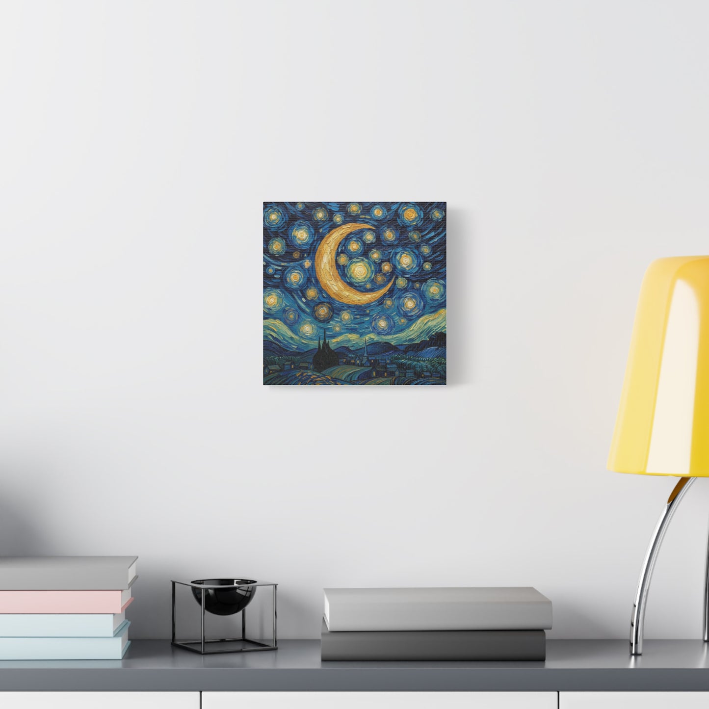 Starry Night Moon Matte Canvas Wall Art | Stretched Space Décor Print