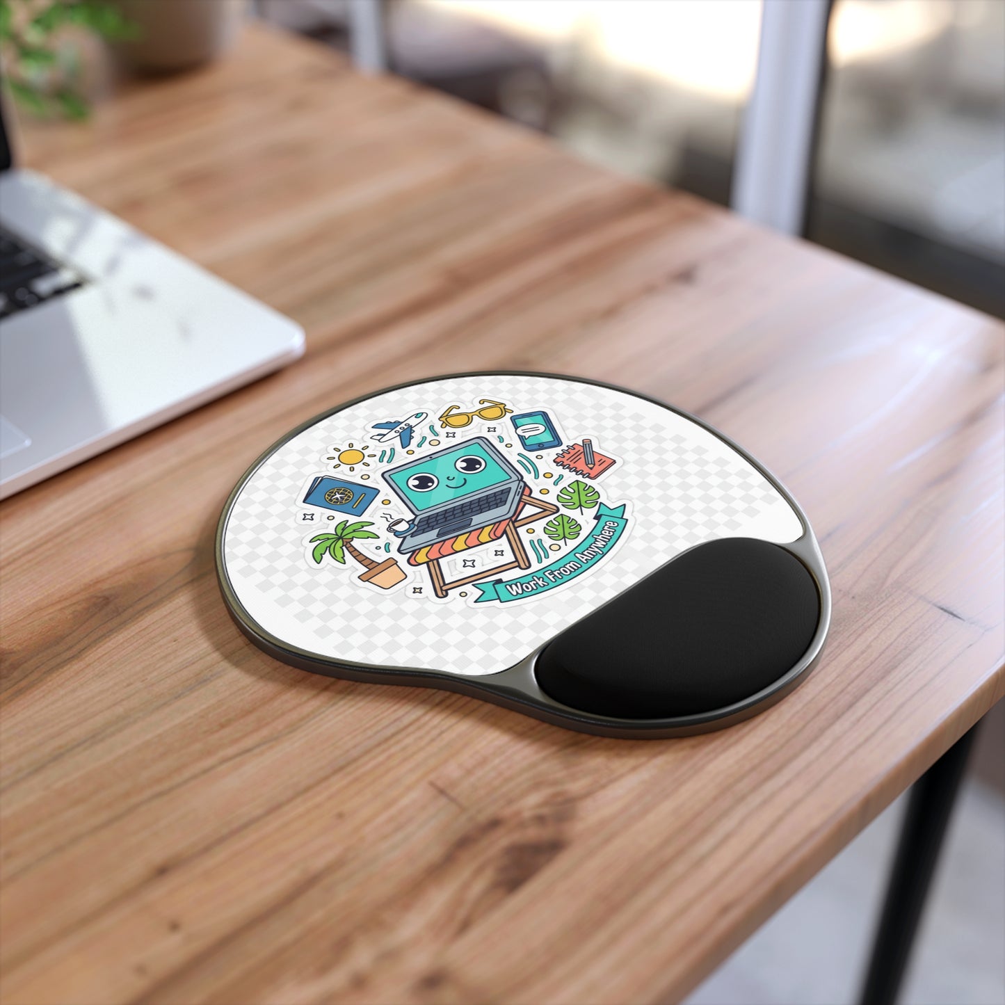 Work From Anywhere Mouse Pad with Wrist Rest – Cute Travel Laptop Graphic