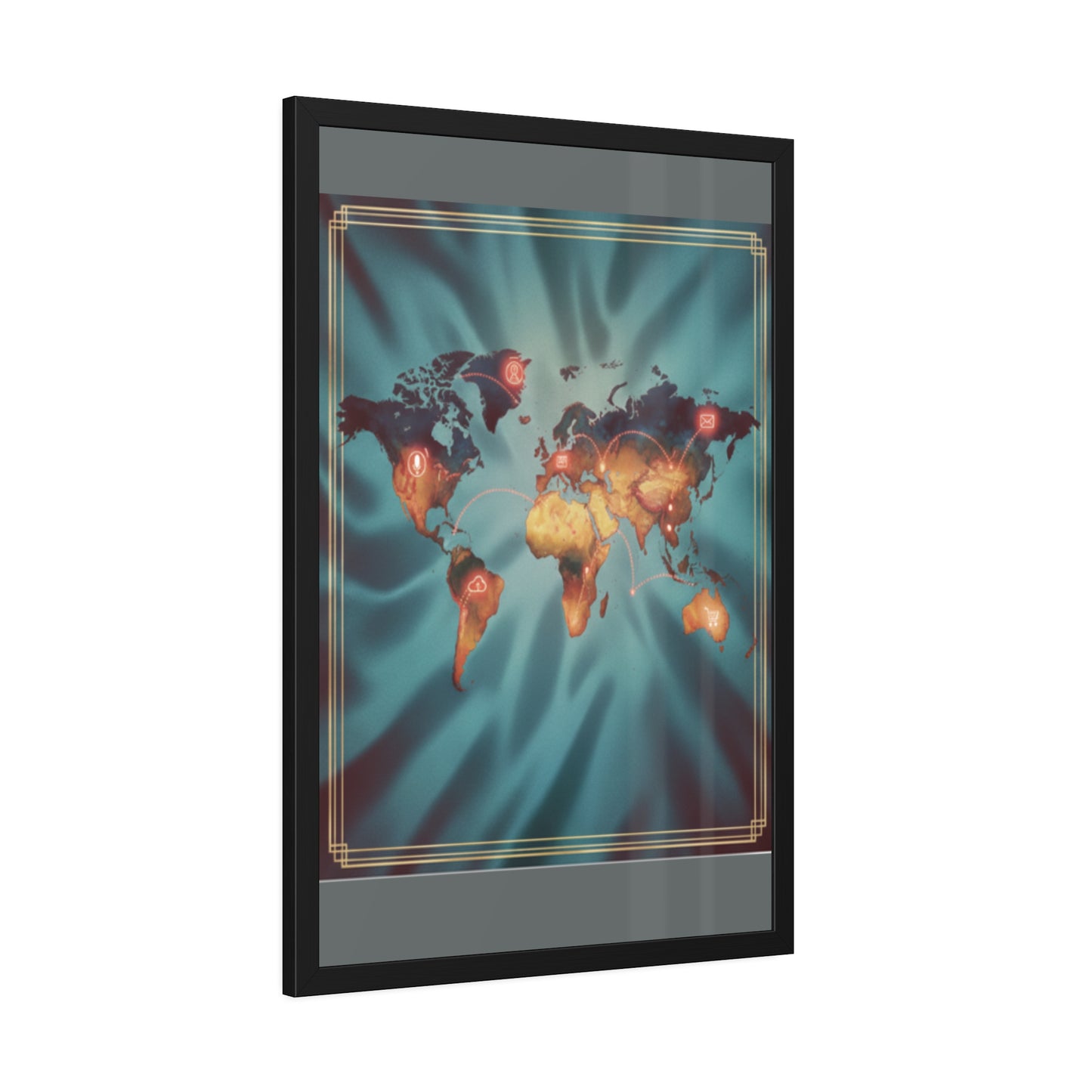 Framed World Map Poster – Glowing Network Travel Art Print | Modern Wall Decor