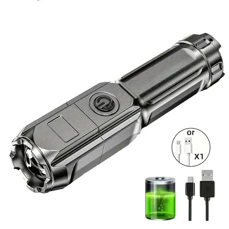 Powerful Rechargeable LED Flashlight | USB‑Rechargeable Waterproof Tactical Torch
