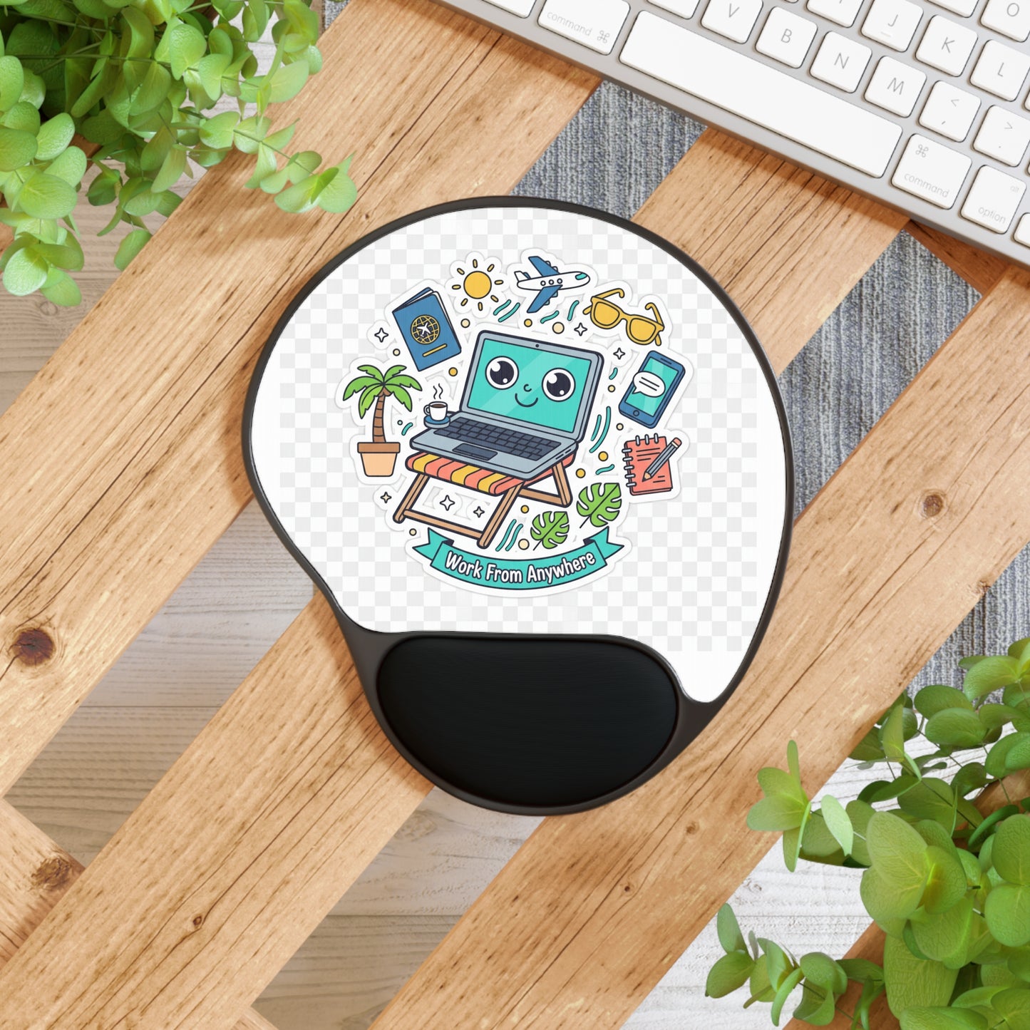 Work From Anywhere Mouse Pad with Wrist Rest – Cute Travel Laptop Graphic