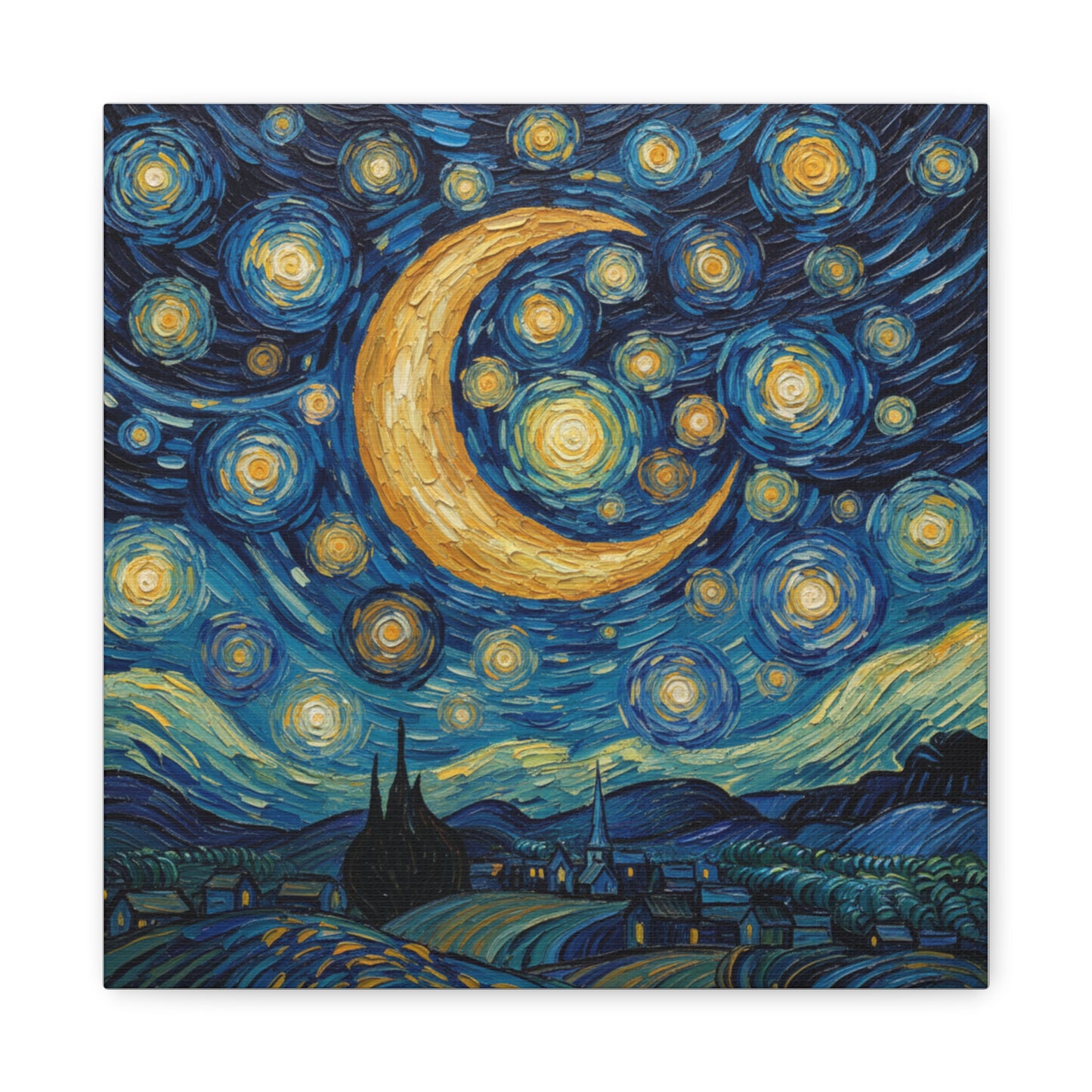 Starry Night Moon Matte Canvas Wall Art | Stretched Space Décor Print