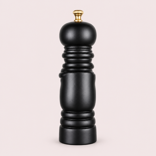 Black Wooden Pepper Mill – Manual Ceramic Grinder, 19.5 cm