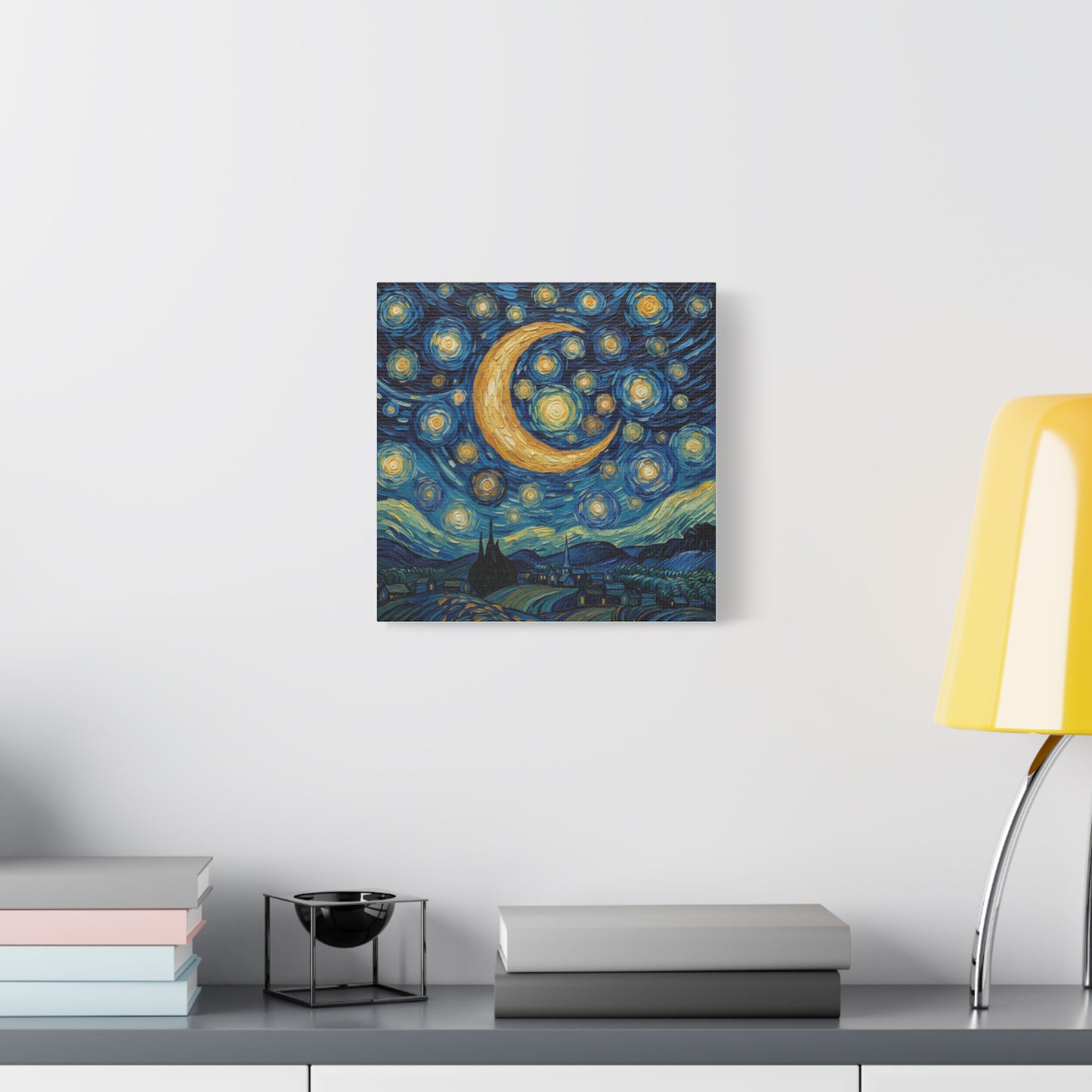 Starry Night Moon Matte Canvas Wall Art | Stretched Space Décor Print