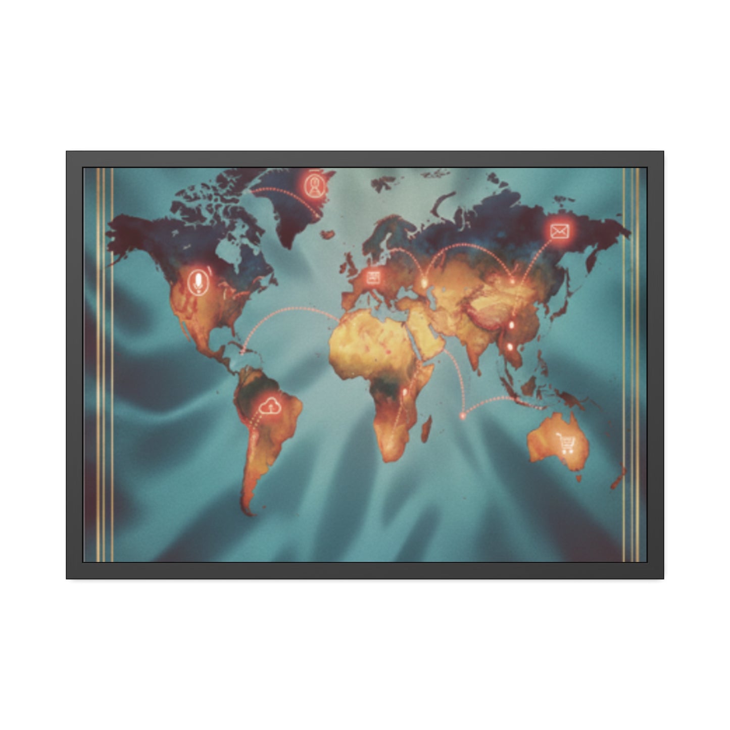 Framed World Map Poster – Glowing Network Travel Art Print | Modern Wall Decor