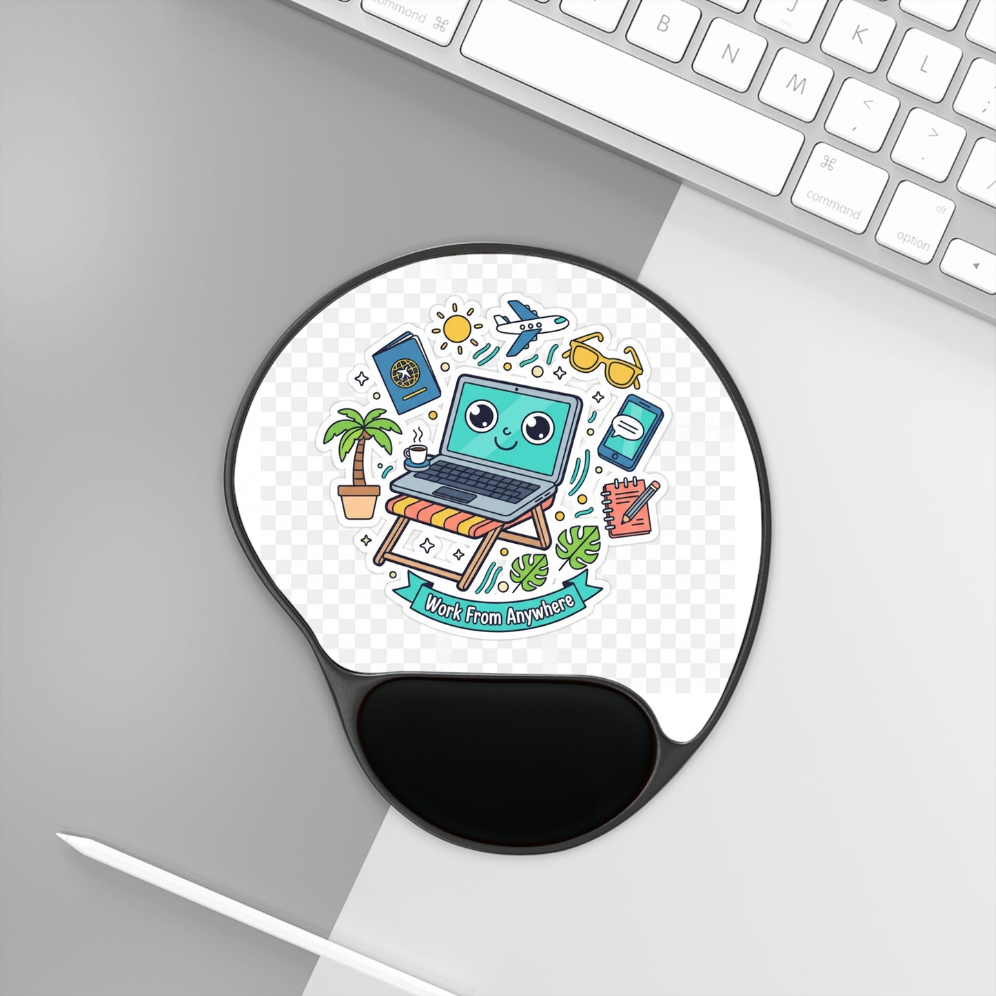 Work From Anywhere Mouse Pad with Wrist Rest – Cute Travel Laptop Graphic