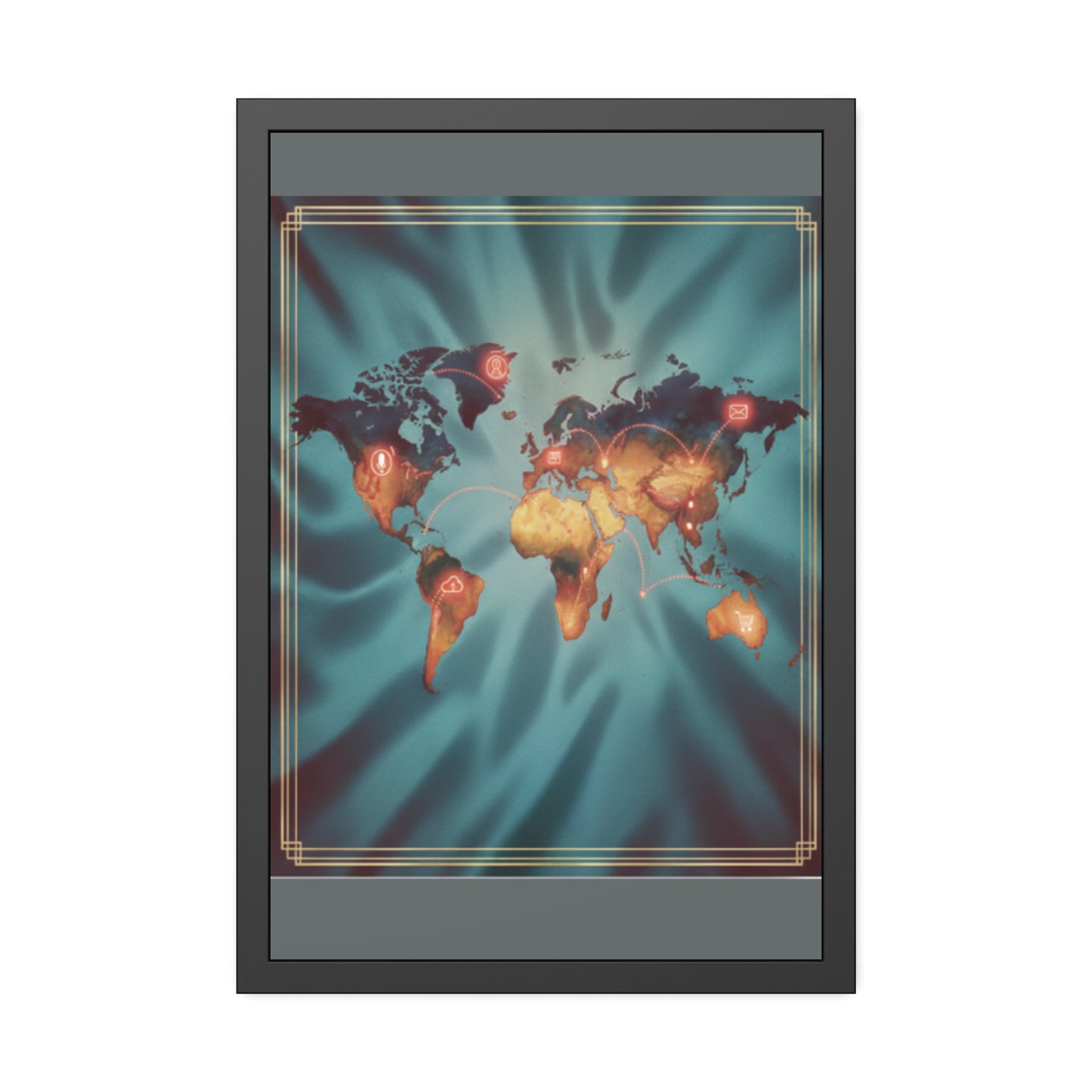 Framed World Map Poster – Glowing Network Travel Art Print | Modern Wall Decor