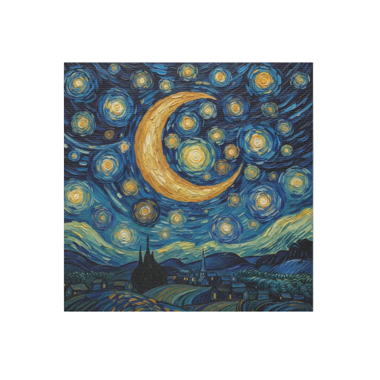 Starry Night Moon Matte Canvas Wall Art | Stretched Space Décor Print
