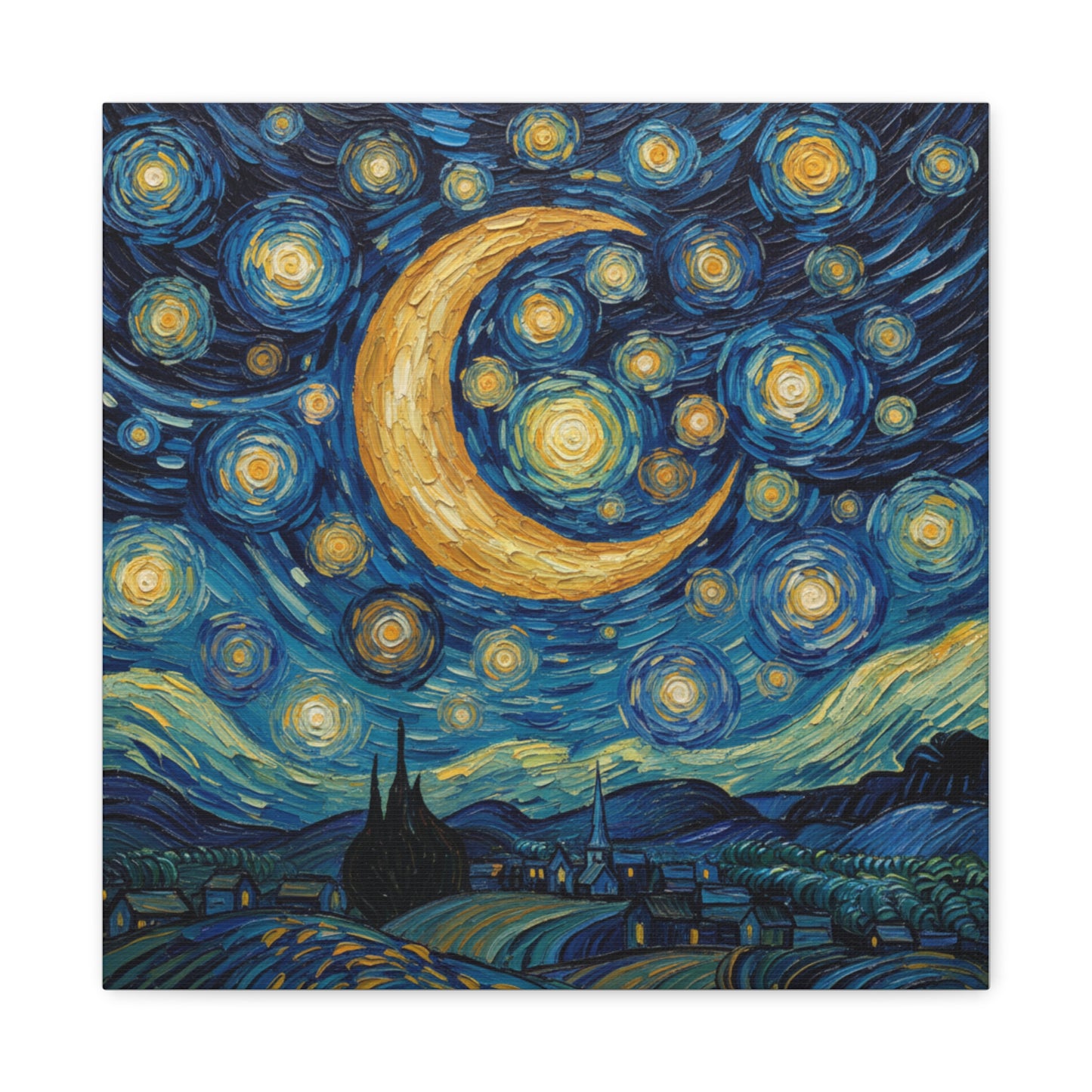 Starry Night Moon Matte Canvas Wall Art | Stretched Space Décor Print