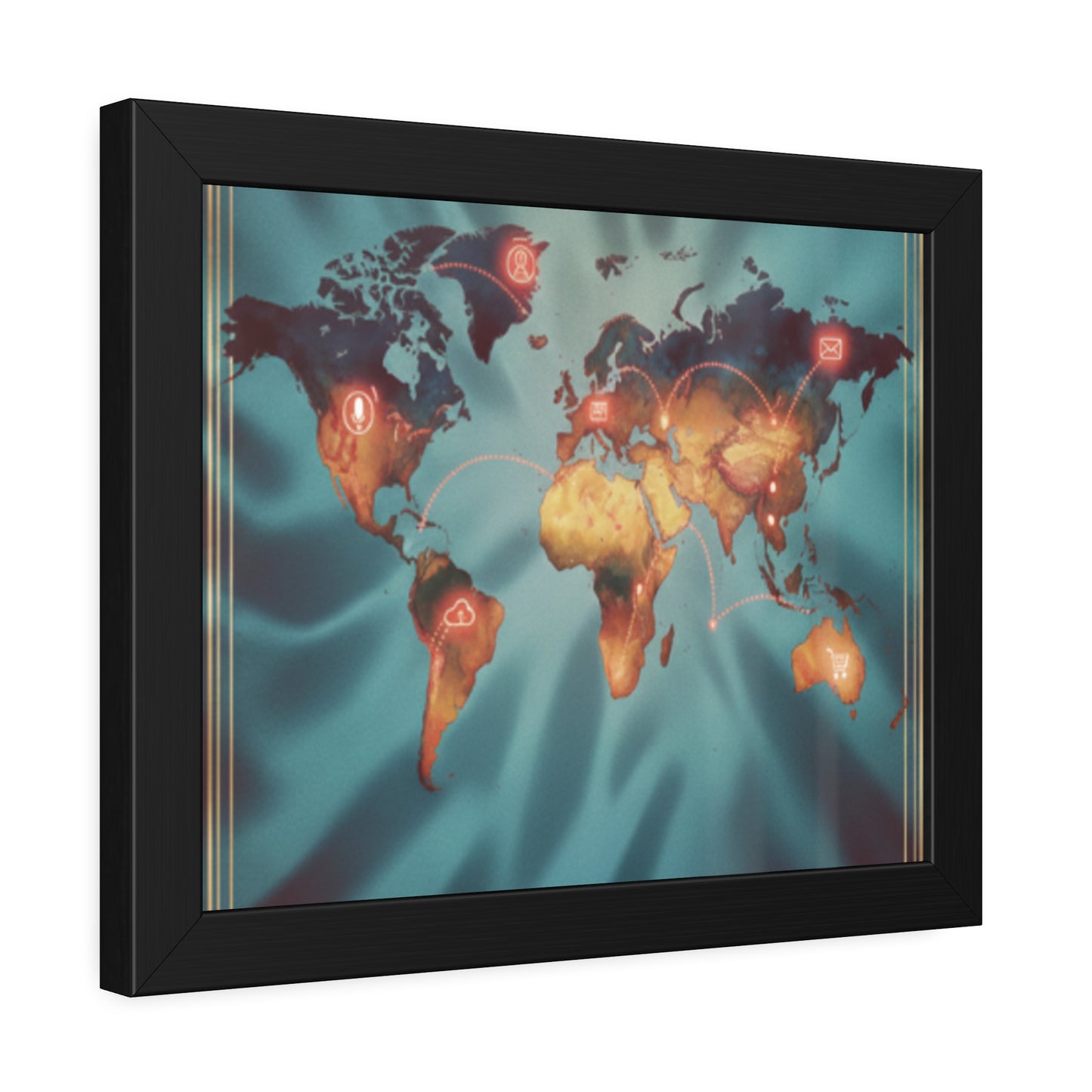 Framed World Map Poster – Glowing Network Travel Art Print | Modern Wall Decor