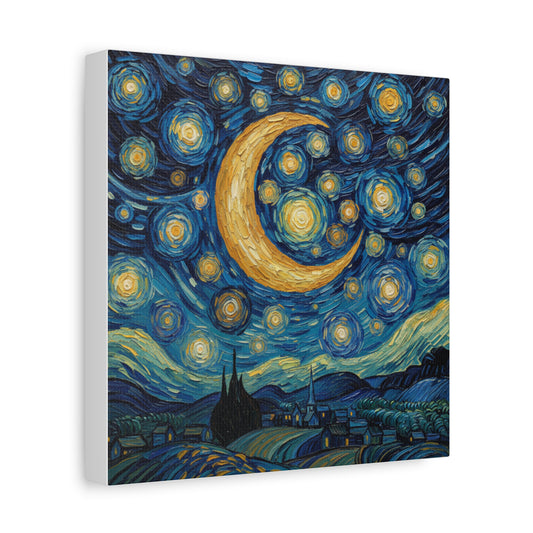 Starry Night Moon Matte Canvas Wall Art | Stretched Space Décor Print
