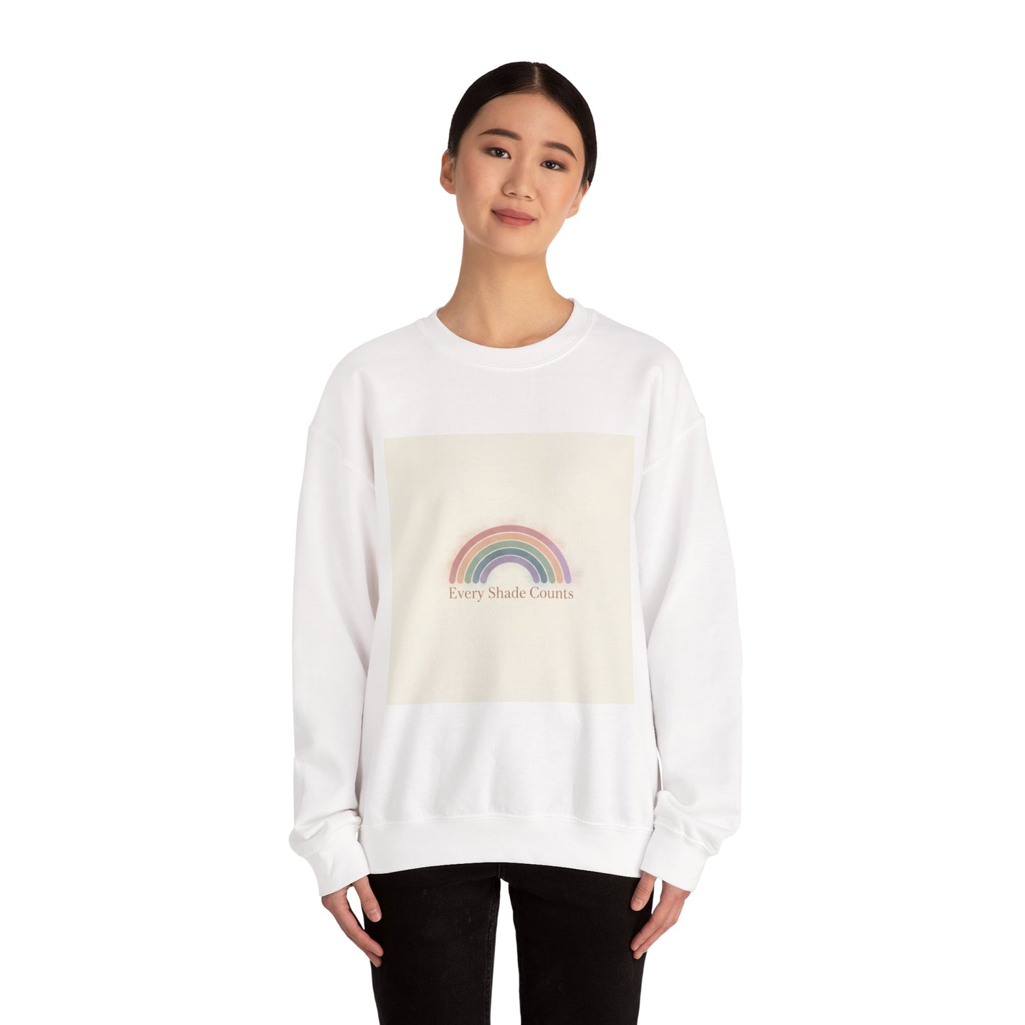 Muted Pastel Rainbow Sweatshirt – Gentle Retro Rainbow Design Cozy Crewneck