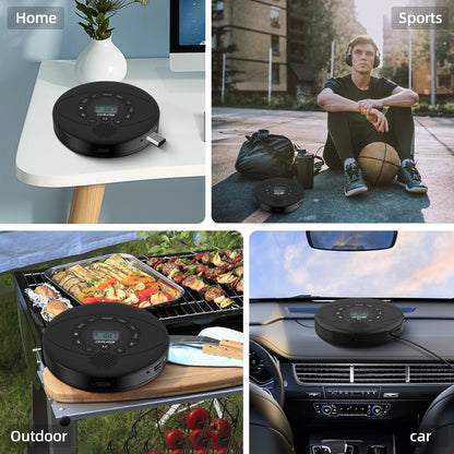 Portable CD Player with Bluetooth & Rechargeable Battery | Discman with Speaker & Earbuds Support