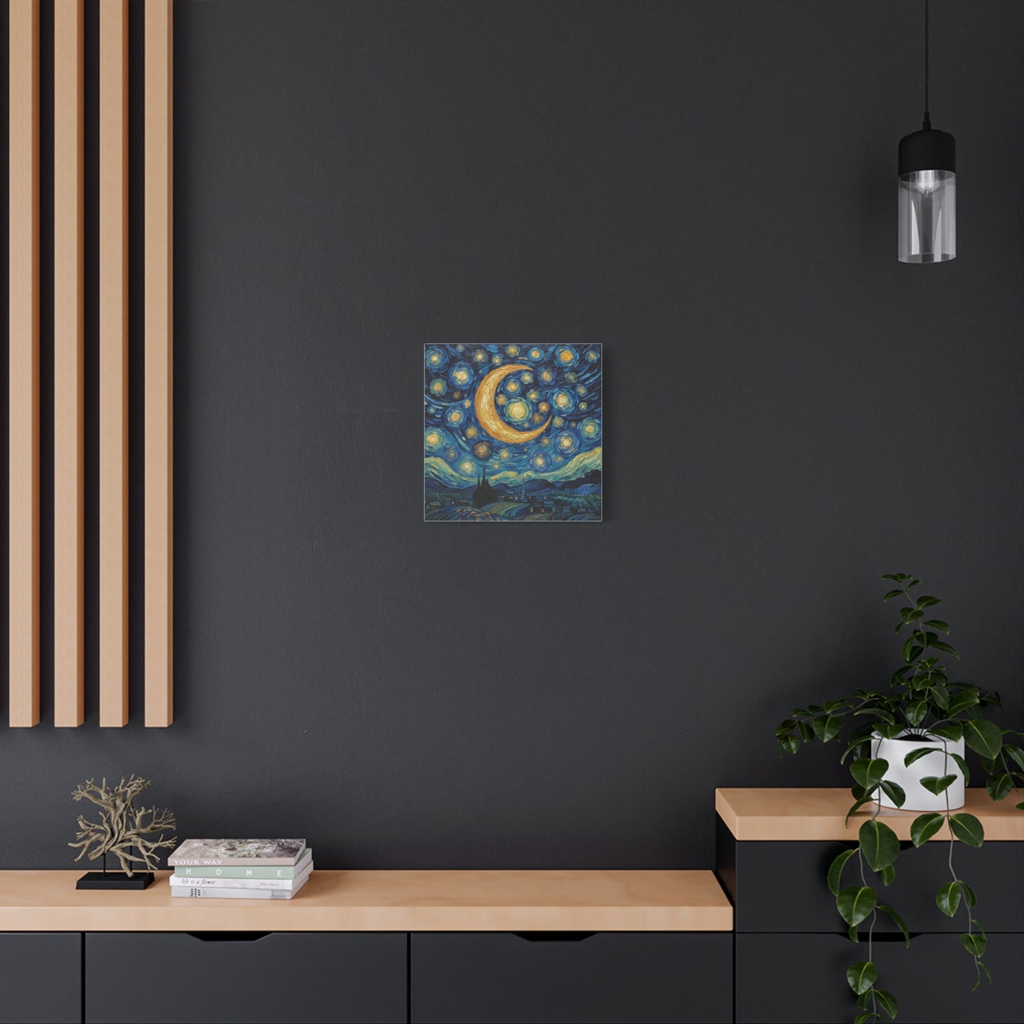 Starry Night Moon Matte Canvas Wall Art | Stretched Space Décor Print