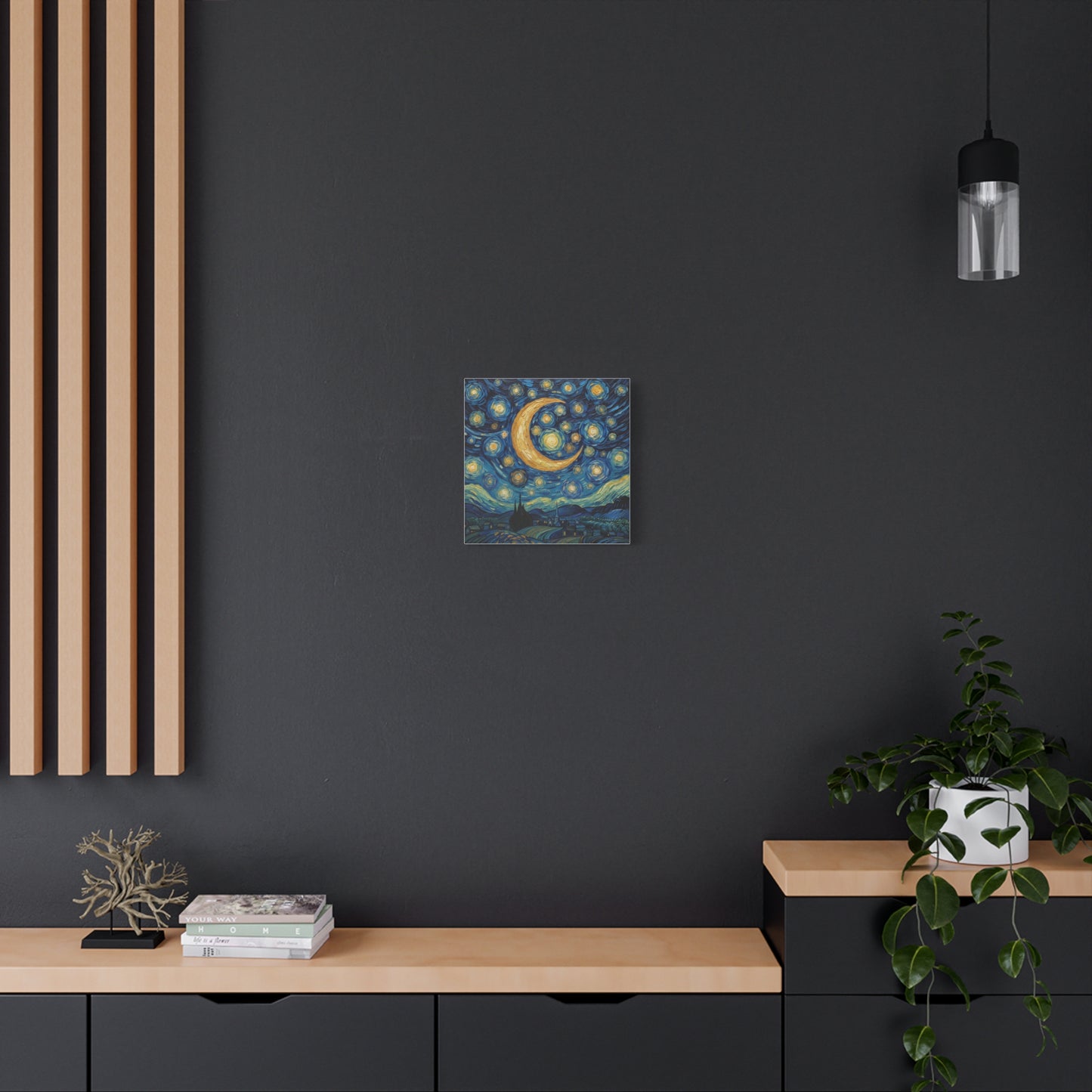 Starry Night Moon Matte Canvas Wall Art | Stretched Space Décor Print