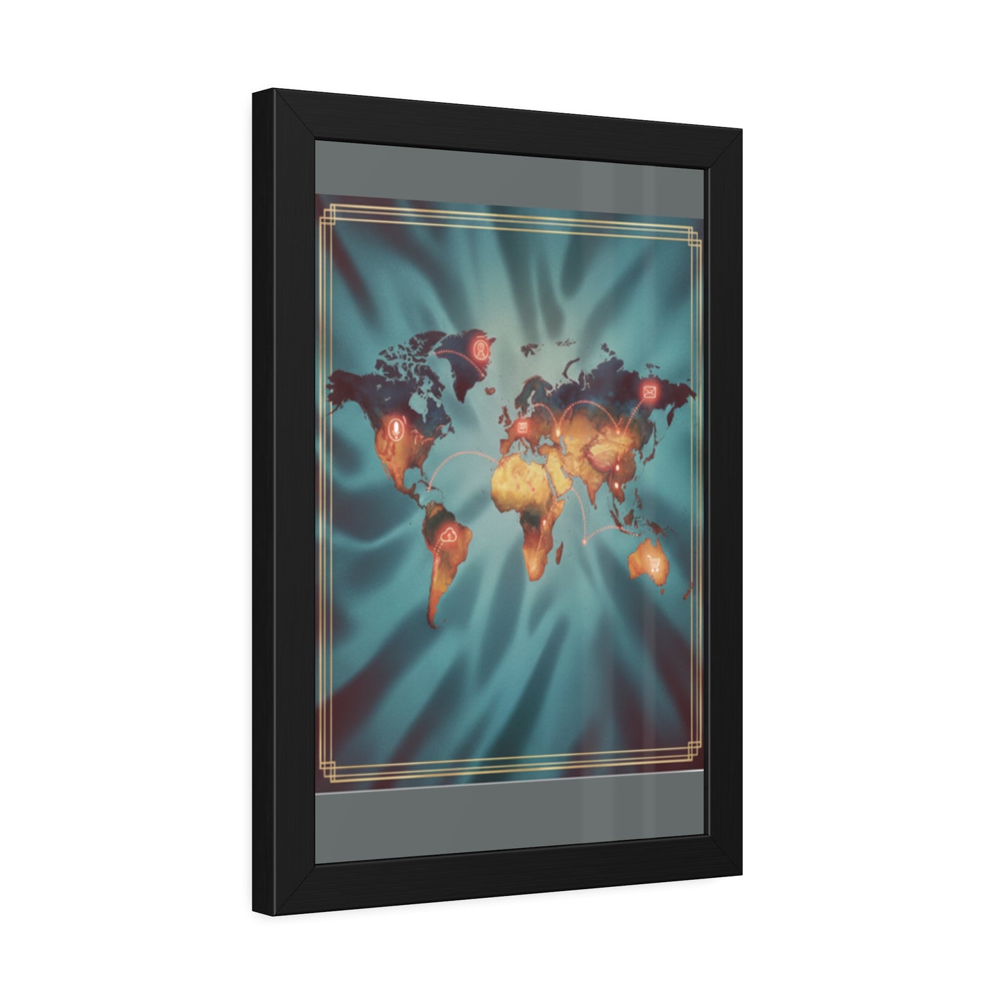 Framed World Map Poster – Glowing Network Travel Art Print | Modern Wall Decor