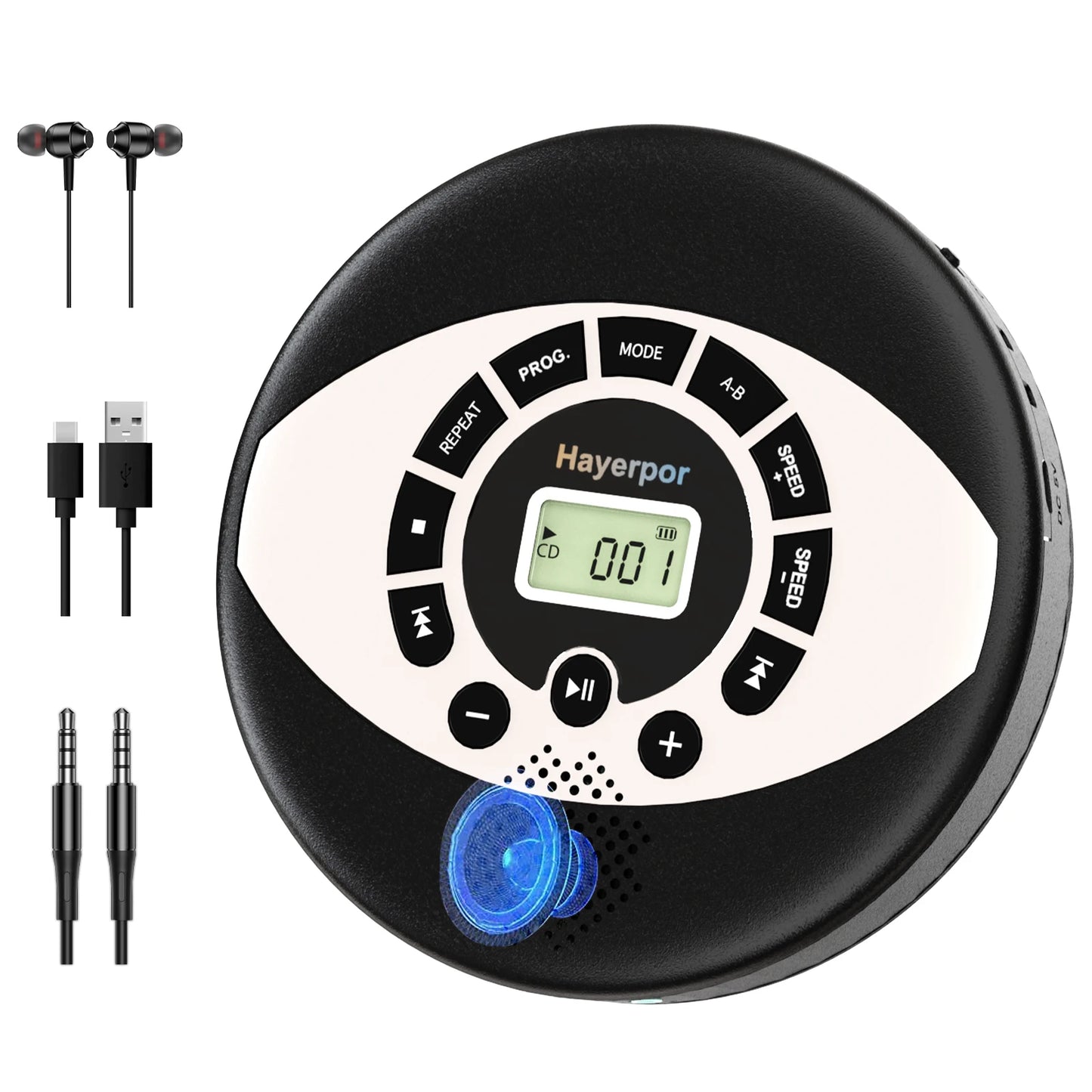 Rechargeable Discman CD Walkman with Speaker & Anti-Skip Protection | Portable CD Player with USB & Earbuds