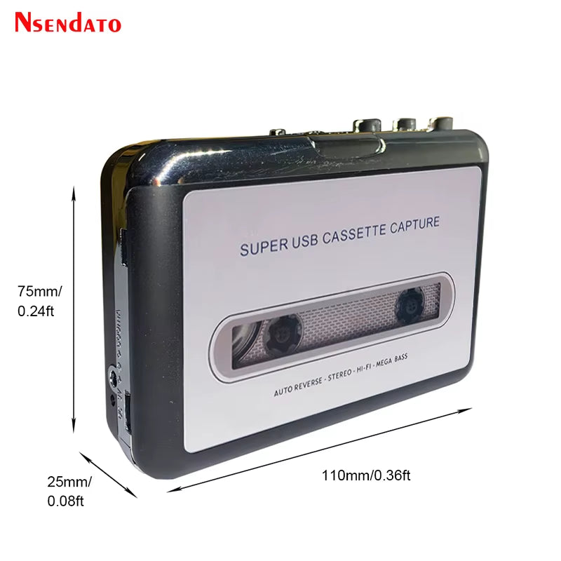 USB Cassette Capture Radio Player Portable USB Cassette Tape to MP3 Converter Capture Audio Music Player Tape Cassette Recorder