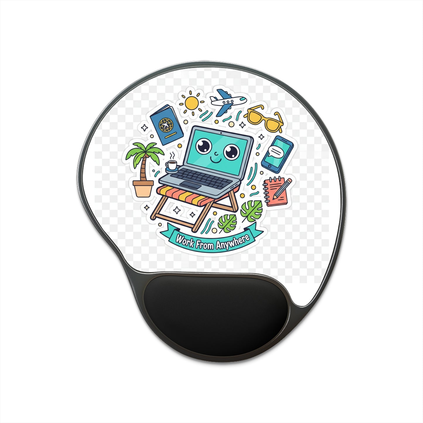 Work From Anywhere Mouse Pad with Wrist Rest – Cute Travel Laptop Graphic