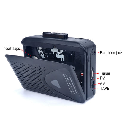 Portable Walkman-Style Cassette Player with AM/FM Radio | Built-In Speaker & Multiple Power Methods