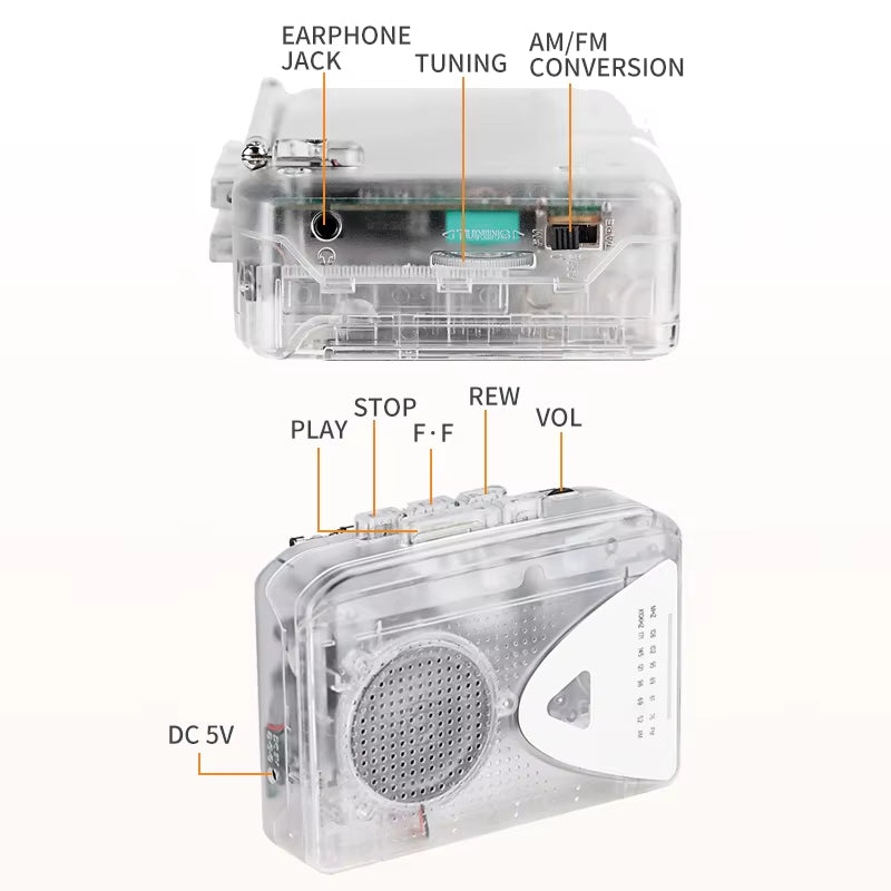 Portable Cassette Tape Player Walkman Cassette Music Player with AM FM Radio Function for Music Lover