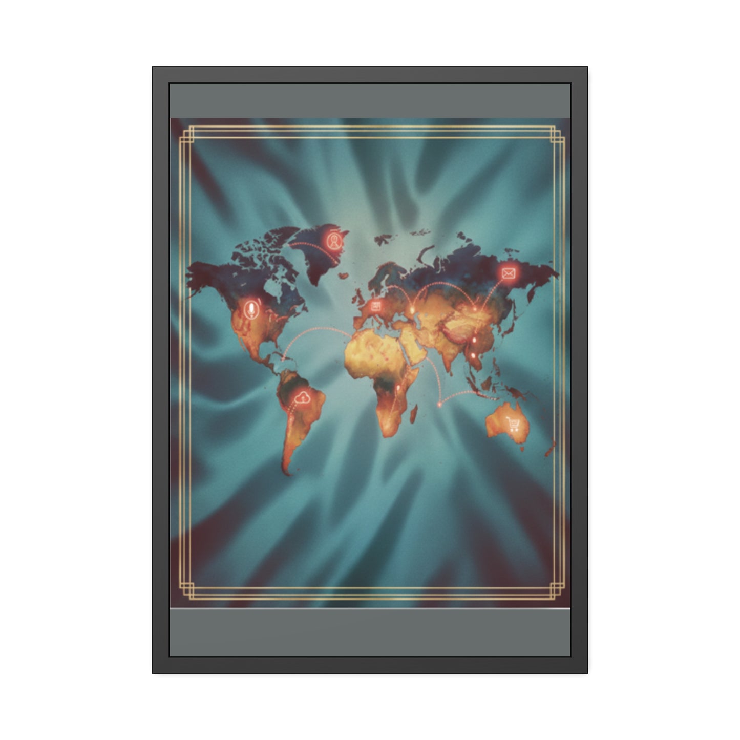 Framed World Map Poster – Glowing Network Travel Art Print | Modern Wall Decor
