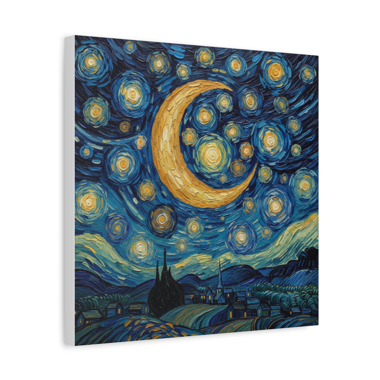 Starry Night Moon Matte Canvas Wall Art | Stretched Space Décor Print