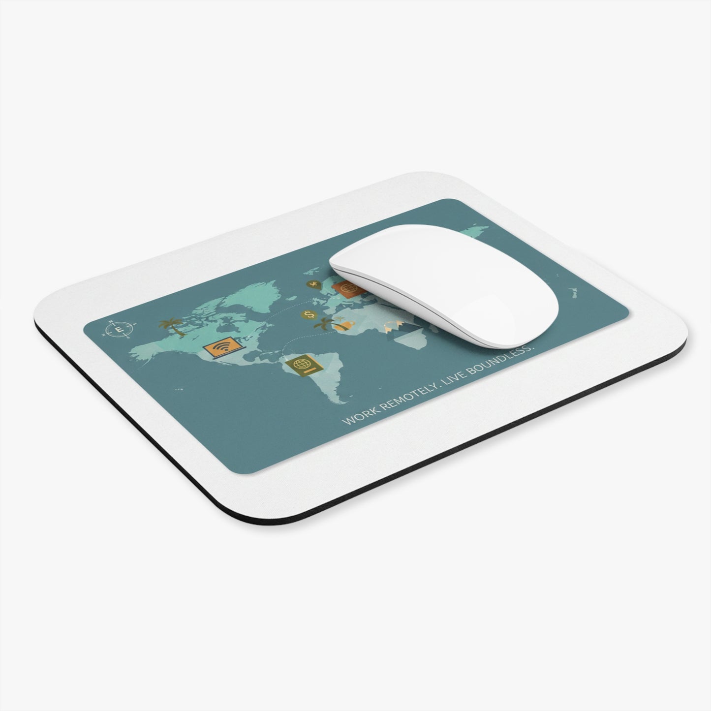 World Travel Map Mouse Pad – “Work Remotely. Live Boundless.” | Remote Work Desk Mat