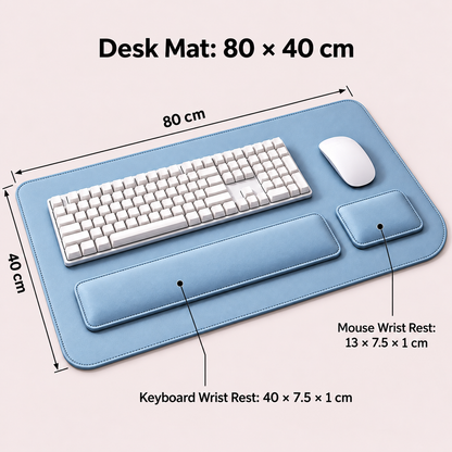 3-Piece Faux Leather Desk Mat Set with Keyboard & Mouse Wrist Rests – 80 × 40 cm