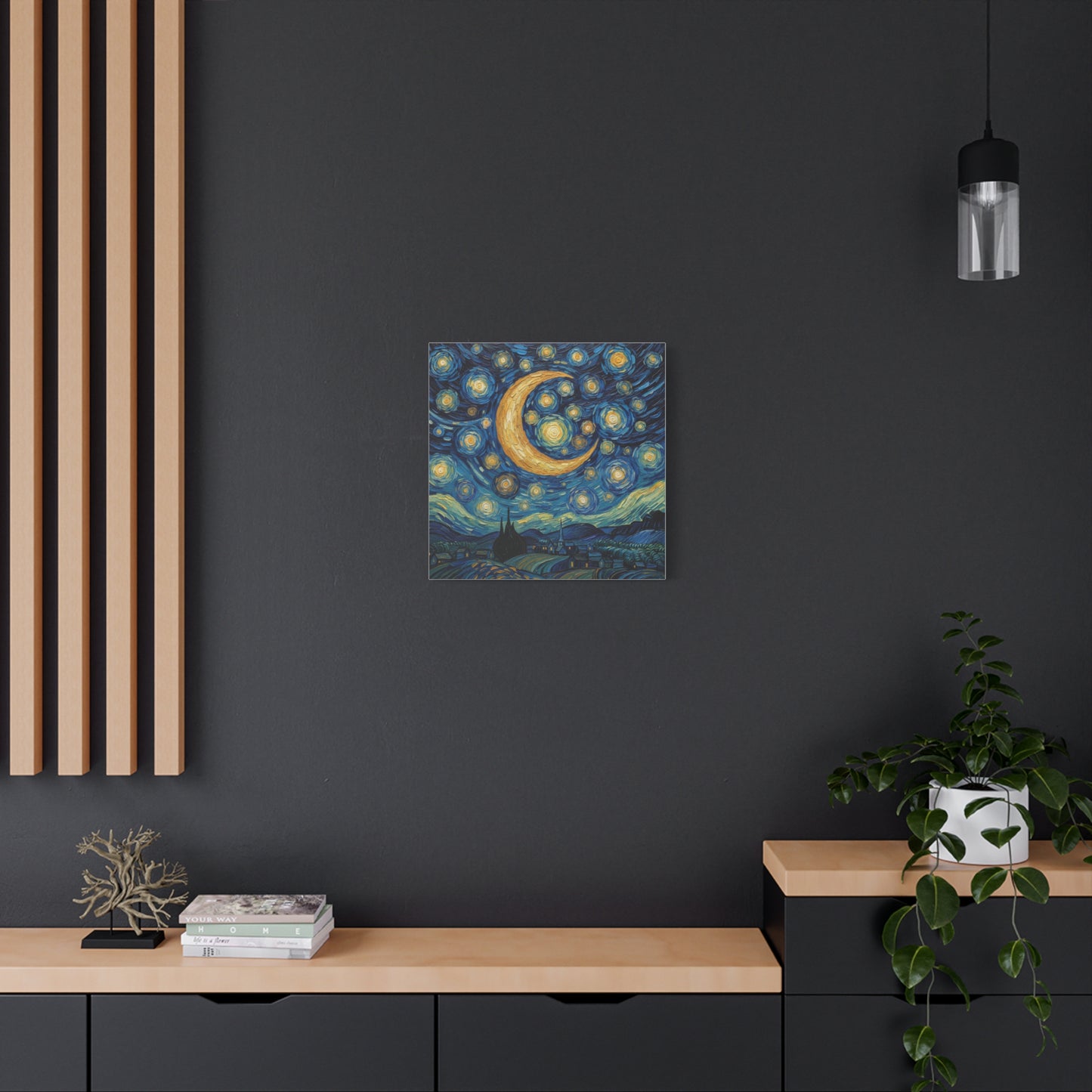 Starry Night Moon Matte Canvas Wall Art | Stretched Space Décor Print