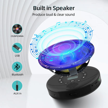 Portable CD Player with Bluetooth & Rechargeable Battery | Discman with Speaker & Earbuds Support