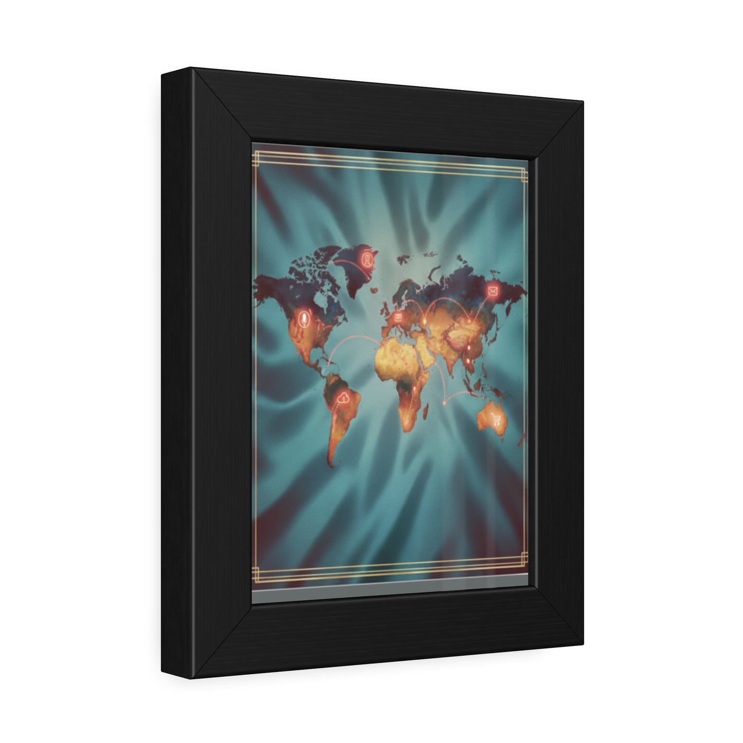 Framed World Map Poster – Glowing Network Travel Art Print | Modern Wall Decor