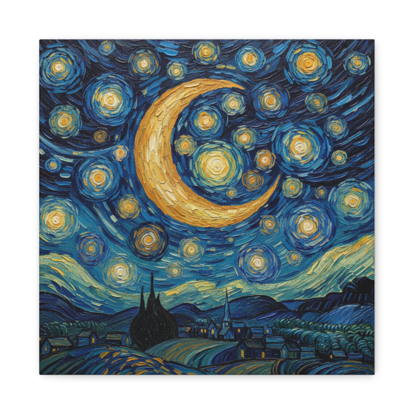 Starry Night Moon Matte Canvas Wall Art | Stretched Space Décor Print