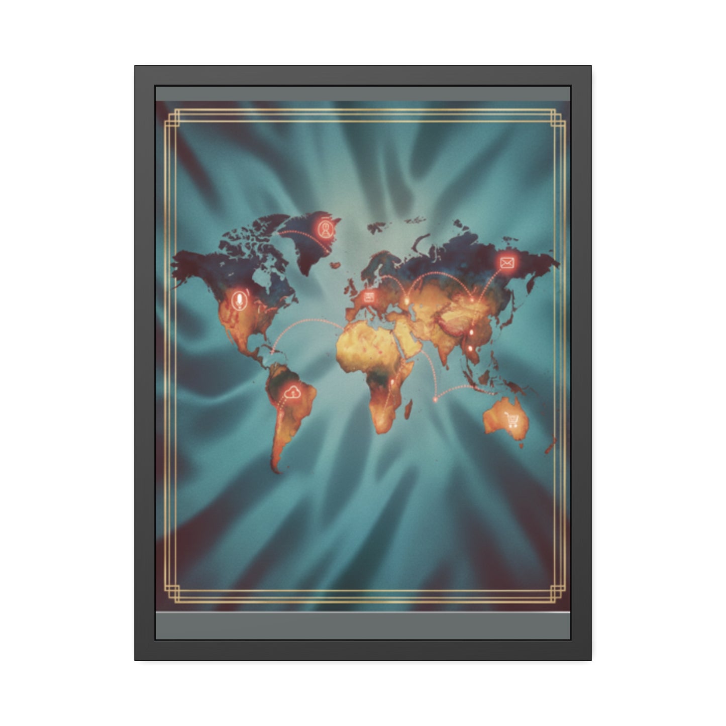 Framed World Map Poster – Glowing Network Travel Art Print | Modern Wall Decor